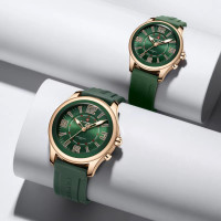 NAVIFORCE NF9256 Silicone Strap Unique Standard Design High Quality Quartz Watch For Couple - RoseGold & Green